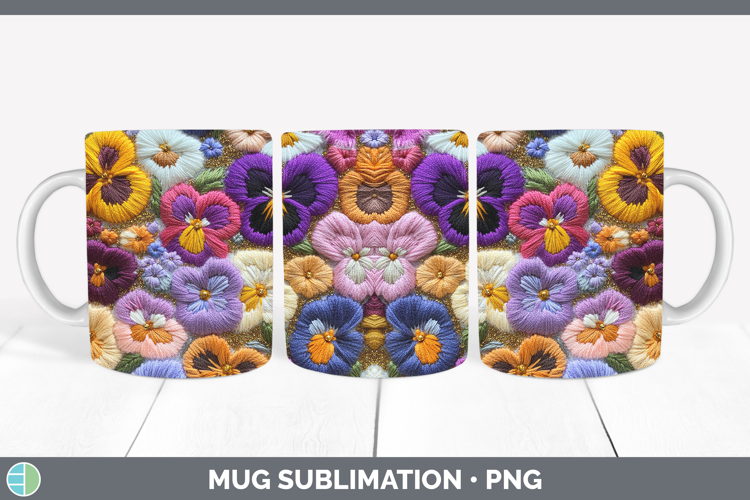 Flowers 02 Embroider Pansy Mug Wrap Sublimation Coffee Cup D