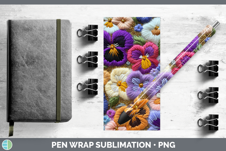 Flowers 02 Embroider Pansy Pen Wrap Sublimation Pen Designs