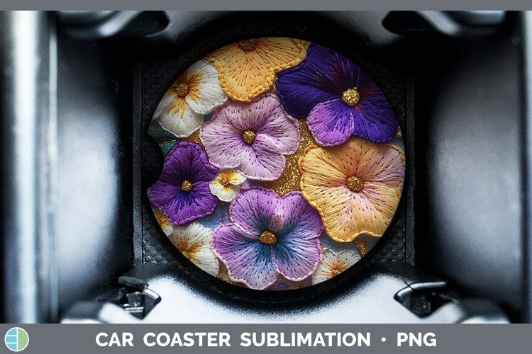 Flowers 02 Embroider Petunia Car Coaster Sublimation Design