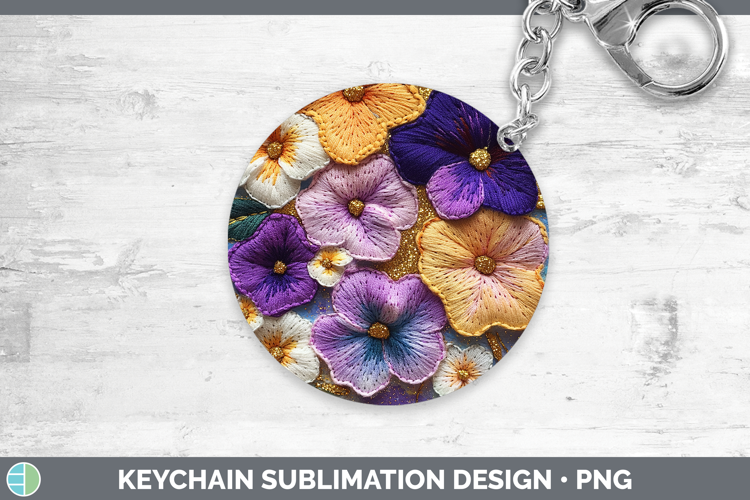 Flowers 02 Embroider Petunia Keychain Sublimation Keyring De