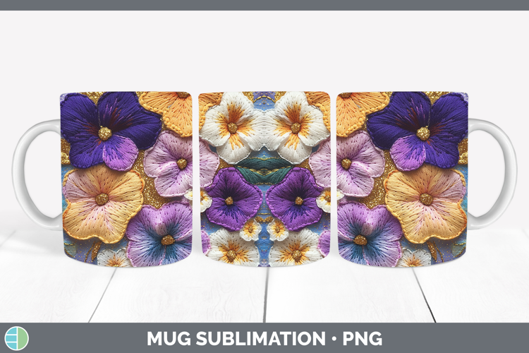 Flowers 02 Embroider Petunia Mug Wrap Sublimation Coffee Cup
