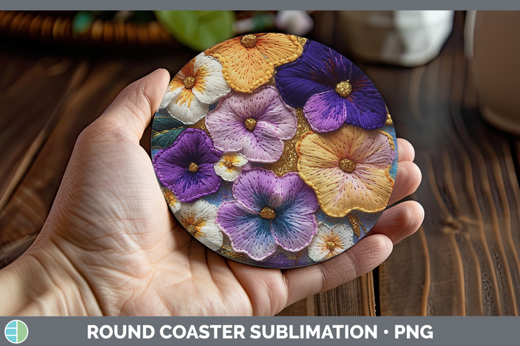 Flowers 02 Embroider Petunia Round Coaster Sublimation Coast