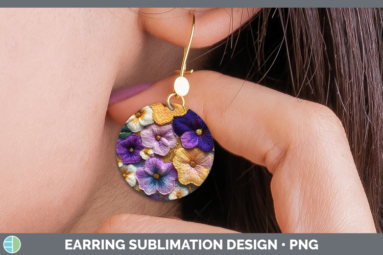 Flowers 02 Embroider Petunia Round Earrings Sublimation Earr