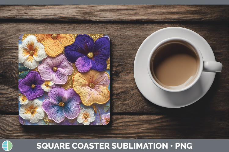 Flowers 02 Embroider Petunia Square Coaster Sublimation Coas