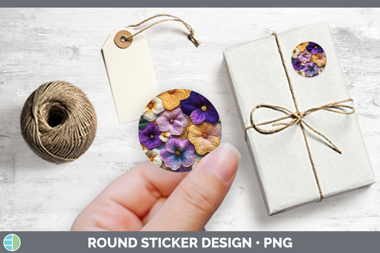 Flowers 02 Embroider Petunia Stickers | Round Labels Designs