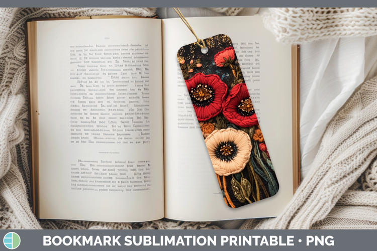 Flowers 02 Embroider Poppy Bookmark Sublimation Printable De
