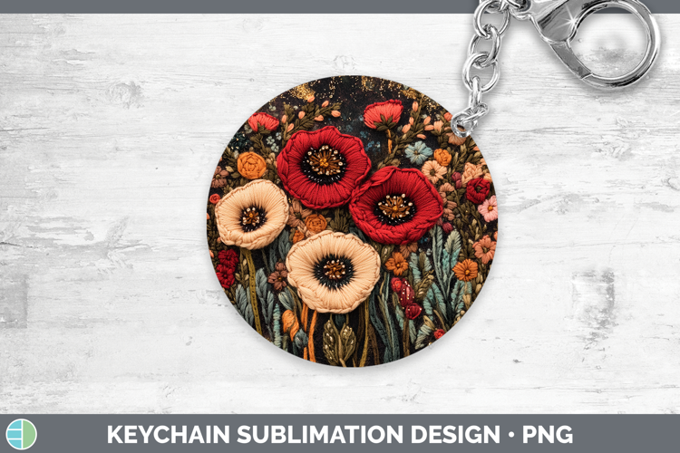 Flowers 02 Embroider Poppy Keychain Sublimation Keyring Desi
