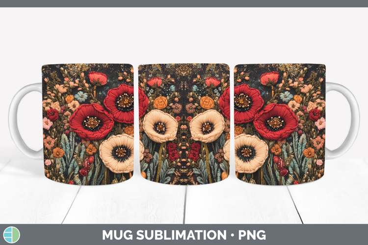 Flowers 02 Embroider Poppy Mug Wrap Sublimation Coffee Cup D