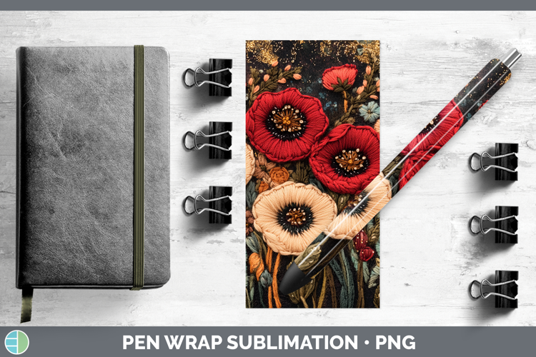 Flowers 02 Embroider Poppy Pen Wrap Sublimation Pen Designs