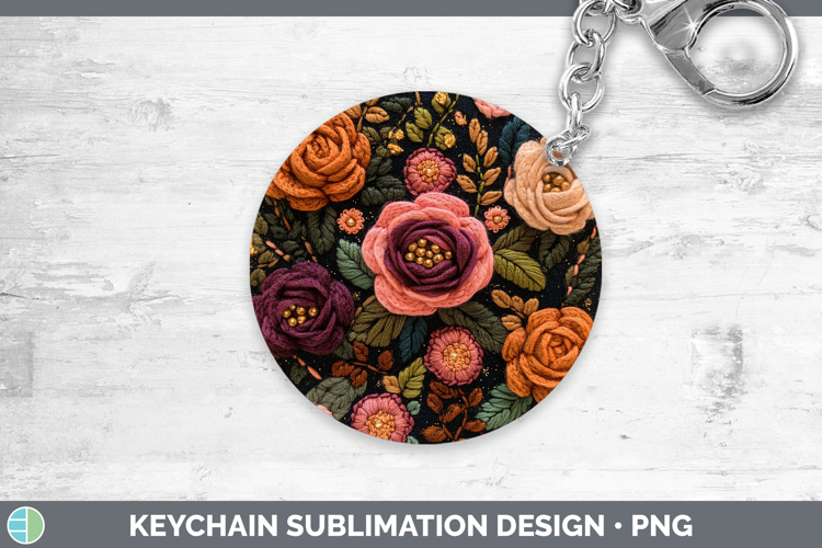 Flowers 02 Embroider Rose Keychain Sublimation Keyring Desig