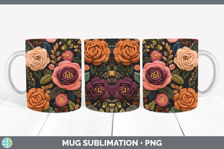 Flowers 02 Embroider Rose Mug Wrap Sublimation Coffee Cup De