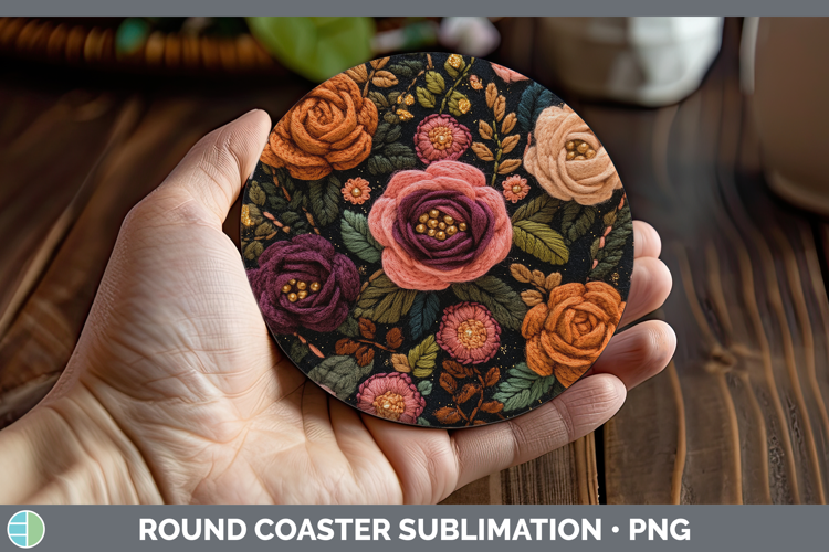 Flowers 02 Embroider Rose Round Coaster Sublimation Coaster