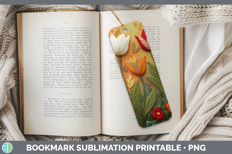 Flowers 02 Embroider Tulip Bookmark Sublimation Printable De