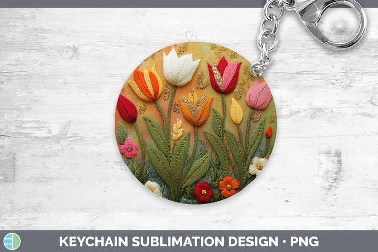 Flowers 02 Embroider Tulip Keychain Sublimation Keyring Desi