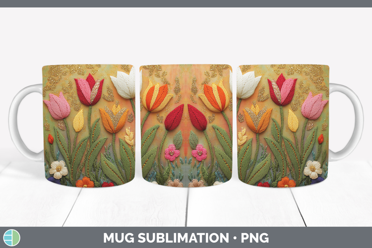 Flowers 02 Embroider Tulip Mug Wrap Sublimation Coffee Cup D