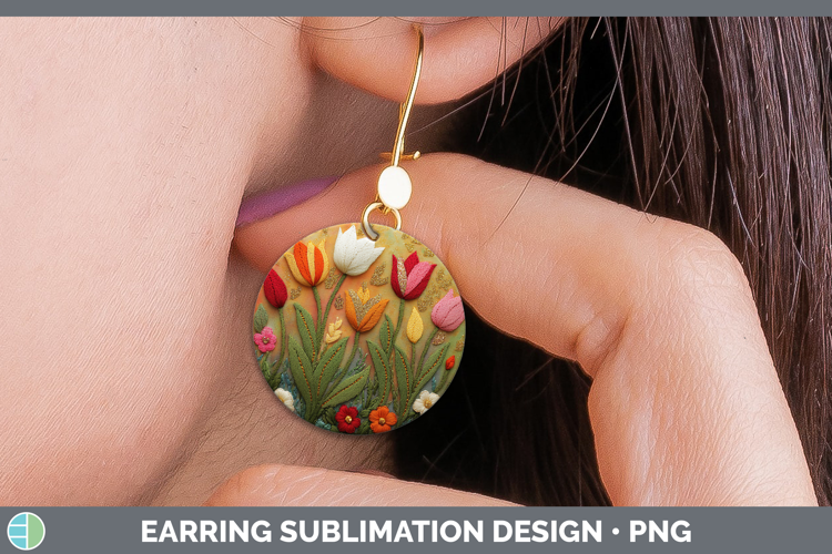 Flowers 02 Embroider Tulip Round Earrings Sublimation Earrin
