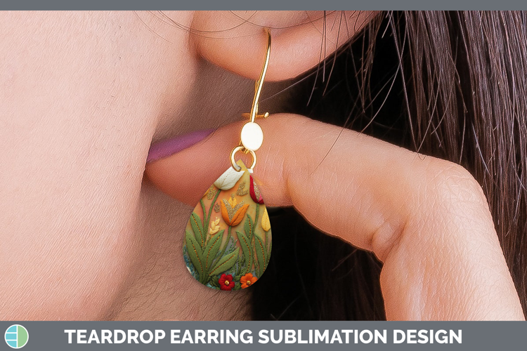 Flowers 02 Embroider Tulip Teardrop Earrings Sublimation Ear