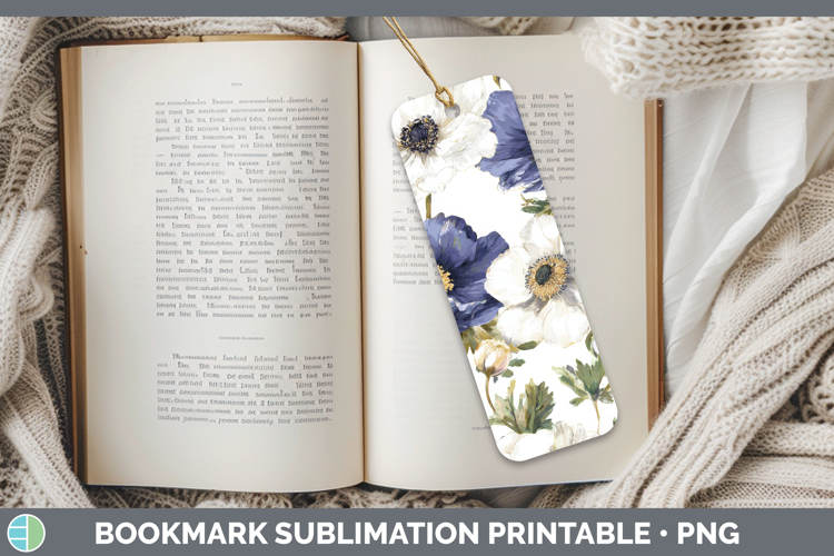 Anemone Flowers 02 Pastel Pattern Bookmark Sublimation Desig