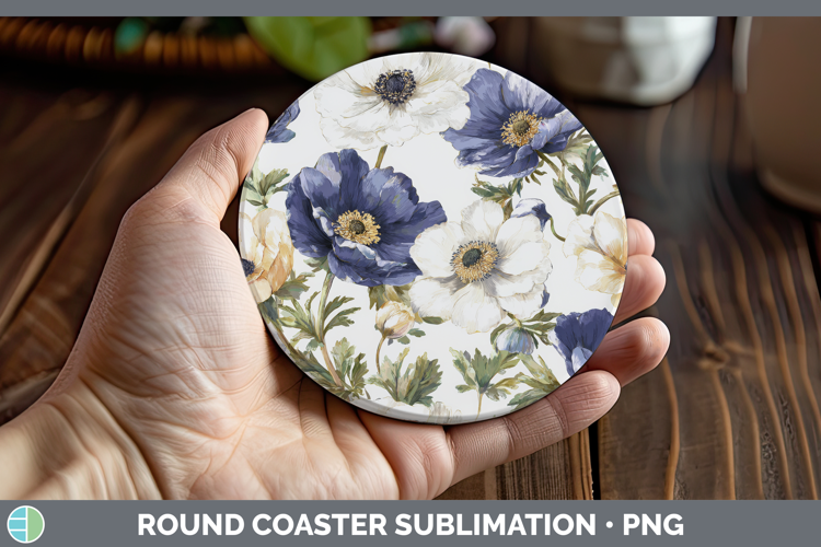 Anemone Flowers 02 Pastel Pattern Round Coaster Sublimation