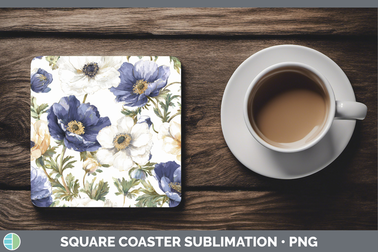 Anemone Flowers 02 Pastel Pattern Square Coaster Sublimation