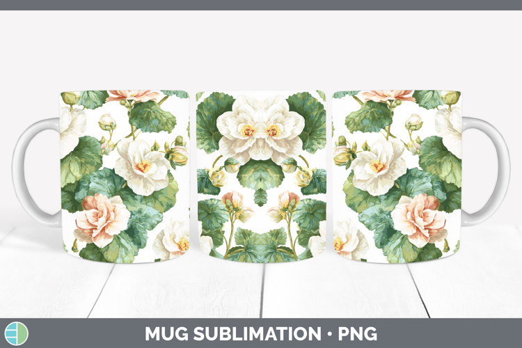 Begonia Flowers 02 Pastel Pattern Mug Wrap Sublimation Desig