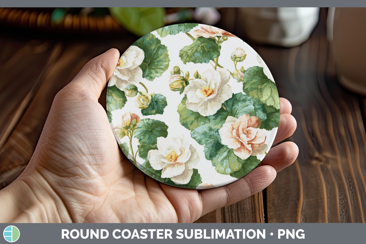 Begonia Flowers 02 Pastel Pattern Round Coaster Sublimation