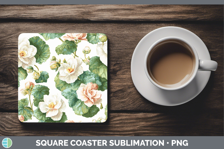 Begonia Flowers 02 Pastel Pattern Square Coaster Sublimation