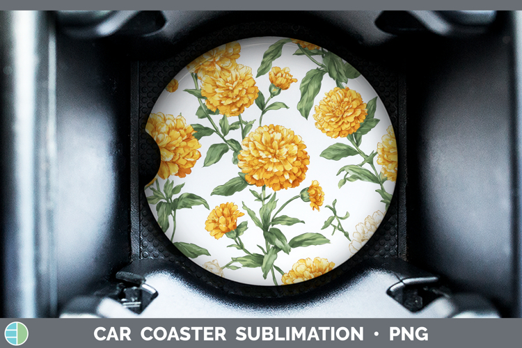 Calendula Flowers 02 Pastel Pattern Car Coaster Sublimation