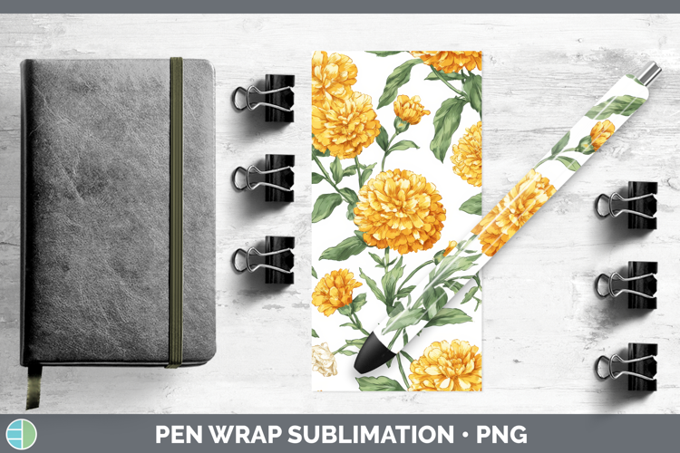 Calendula Flowers 02 Pastel Pattern Pen Wrap Sublimation Des