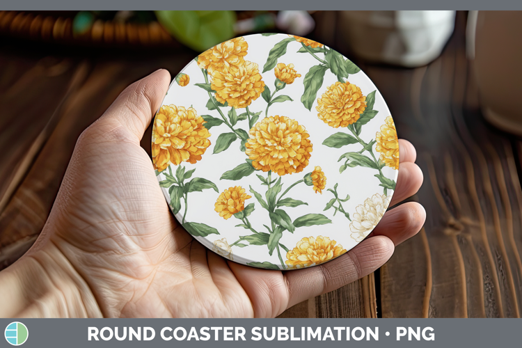 Calendula Flowers 02 Pastel Pattern Round Coaster Sublimatio