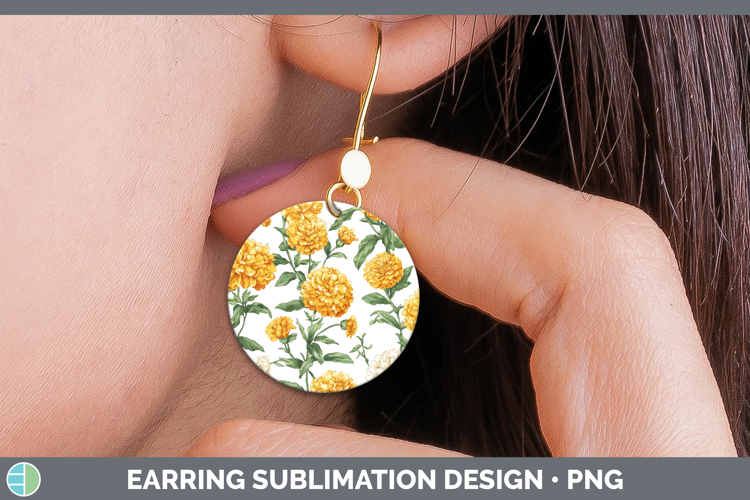 Calendula Flowers 02 Pastel Pattern Round Earrings Sublimati