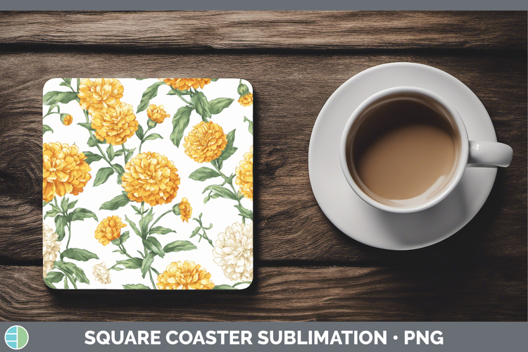 Calendula Flowers 02 Pastel Pattern Square Coaster Sublimati