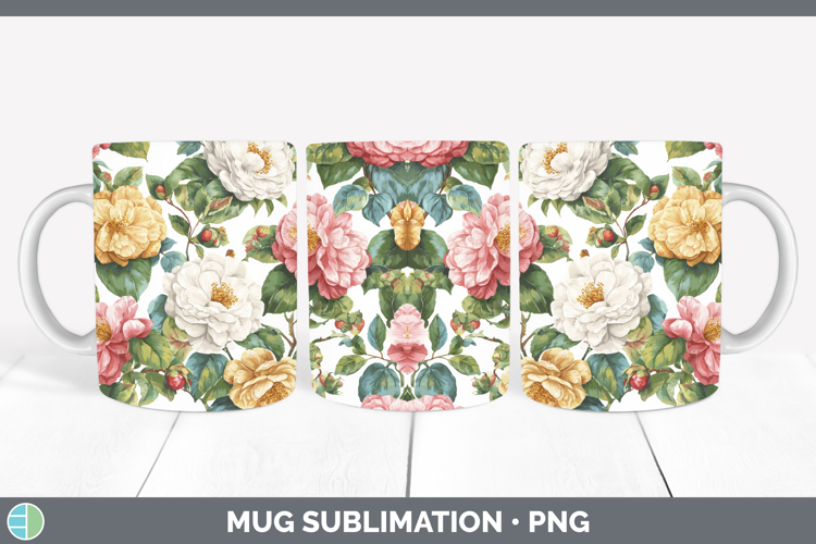 Camellia Flowers 02 Pastel Pattern Mug Wrap Sublimation Desi