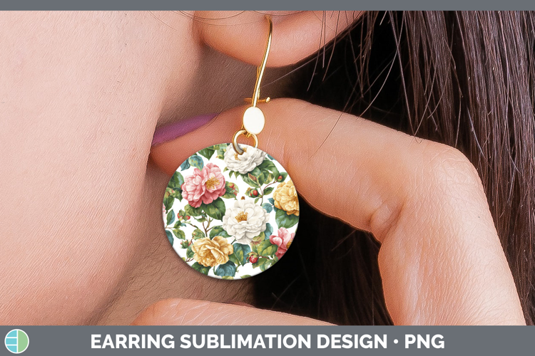 Camellia Flowers 02 Pastel Pattern Round Earrings Sublimatio