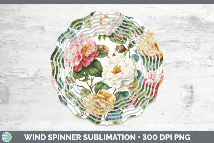 Camellia Flowers 02 Pastel Pattern Wind Spinner Sublimation