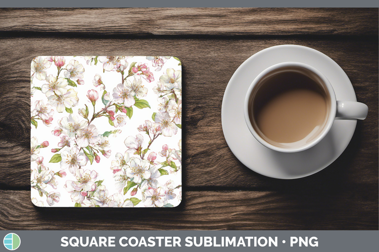 Cherry Blossom Flowers 02 Pastel Pattern Square Coaster Subl