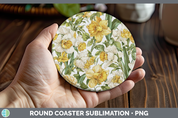 Daffodil Flowers 02 Pastel Pattern Round Coaster Sublimation