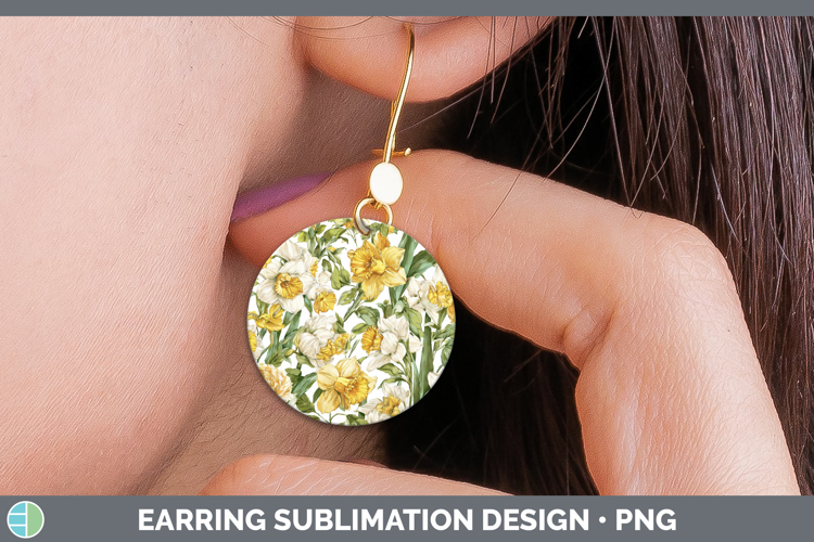 Daffodil Flowers 02 Pastel Pattern Round Earrings Sublimatio