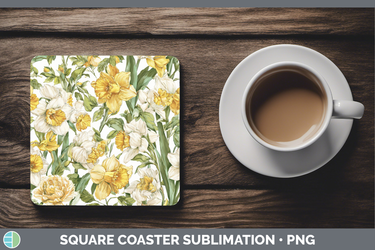 Daffodil Flowers 02 Pastel Pattern Square Coaster Sublimatio