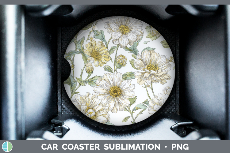 Daisy Flowers 02 Pastel Pattern Car Coaster Sublimation Desi