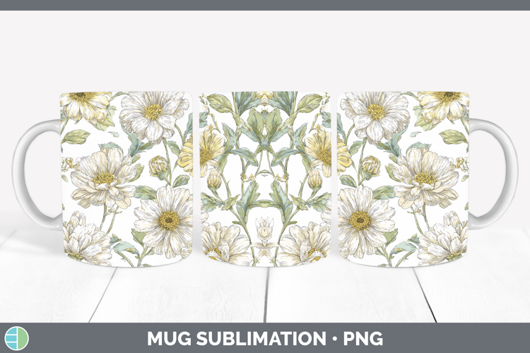 Daisy Flowers 02 Pastel Pattern Mug Wrap Sublimation Design