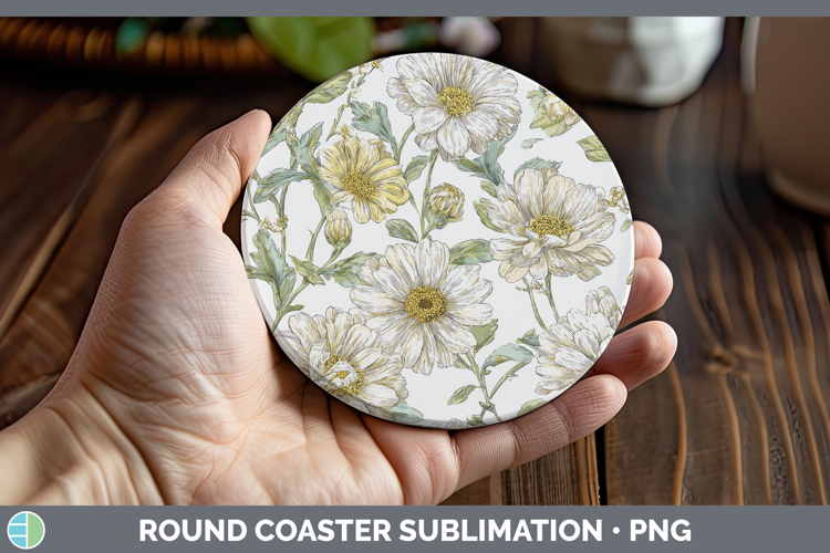 Daisy Flowers 02 Pastel Pattern Round Coaster Sublimation De