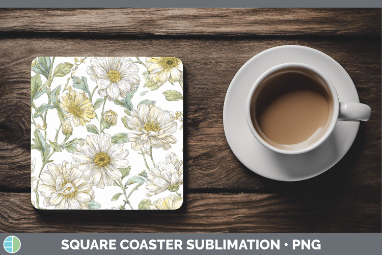 Daisy Flowers 02 Pastel Pattern Square Coaster Sublimation D