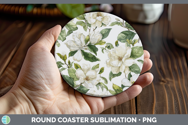 Gardenia Flowers 02 Pastel Pattern Round Coaster Sublimation