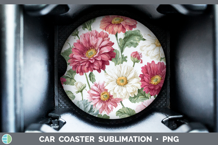 Gerbera Daisy Flowers 02 Pastel Pattern Car Coaster Sublimat