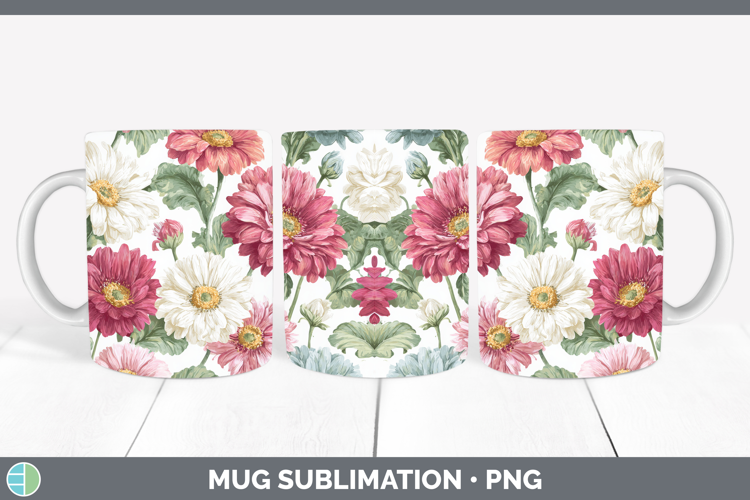 Gerbera Daisy Flowers 02 Pastel Pattern Mug Wrap Sublimation