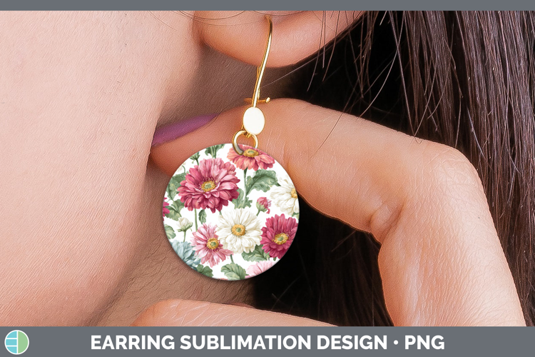 Gerbera Daisy Flowers 02 Pastel Pattern Round Earrings Subli
