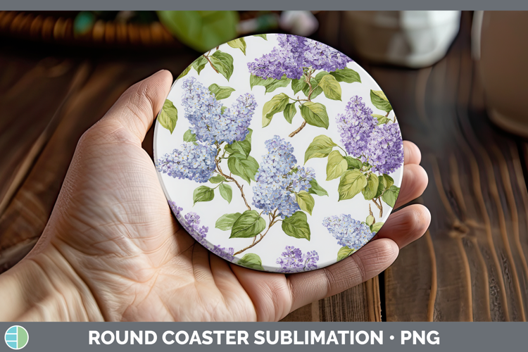 Lilac Flowers 02 Pastel Pattern Round Coaster Sublimation De