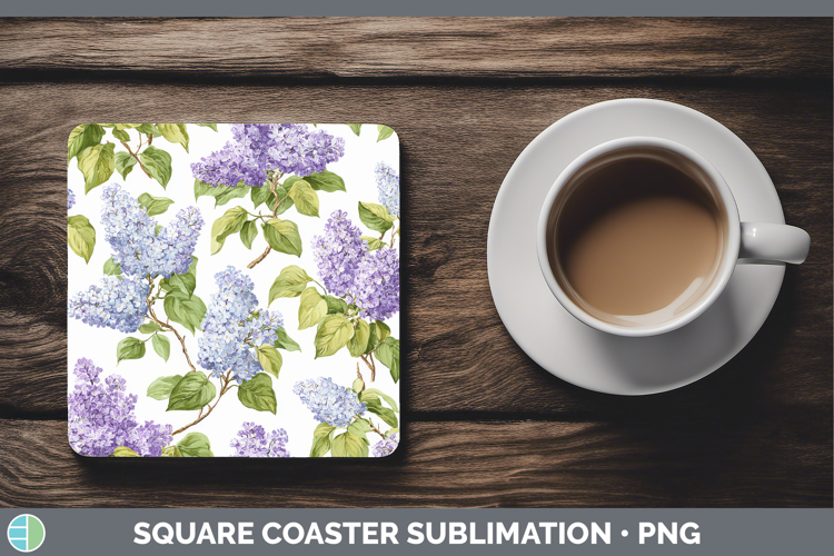 Lilac Flowers 02 Pastel Pattern Square Coaster Sublimation D