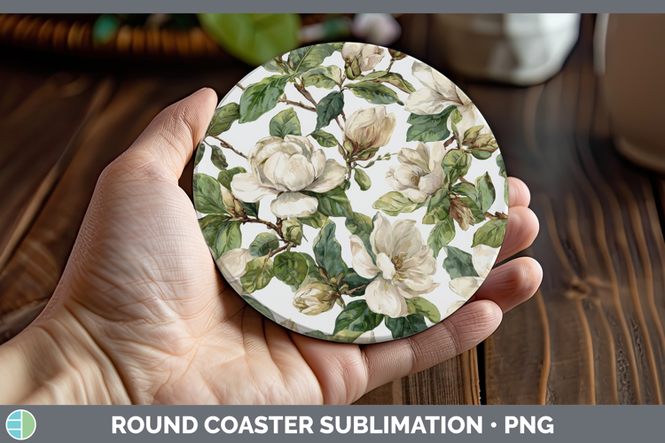 Magnolia Flowers 02 Pastel Pattern Round Coaster Sublimation